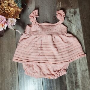 Stitch & Bean Pink Knit Cotton Baby Girl Romper Outfit Size 6-9M